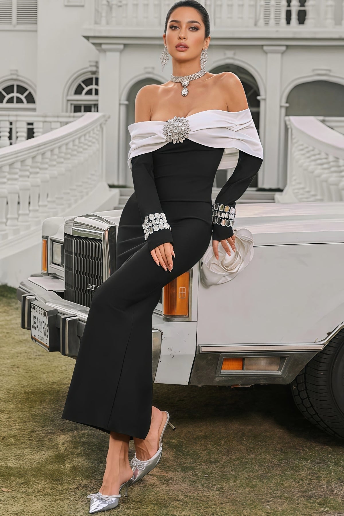 Orlekd Off Shoulder Crystal Bandage Maxi Dress - View 2