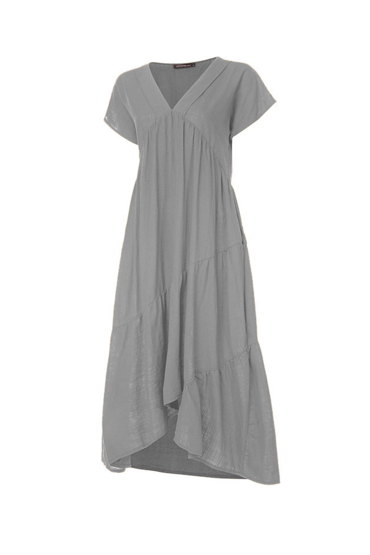V Neck Cap Sleeve Cotton Linen Dress - Fashionpara