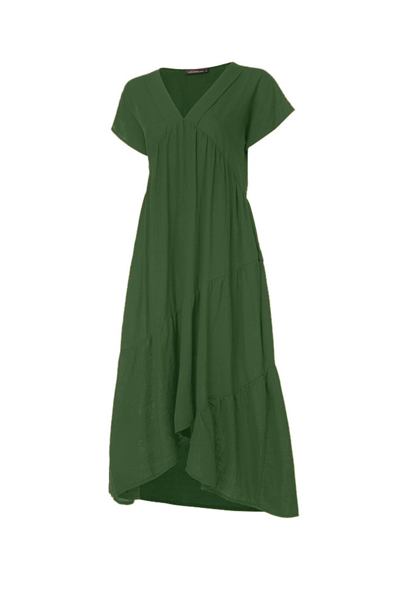 V Neck Cap Sleeve Cotton Linen Dress - Fashionpara