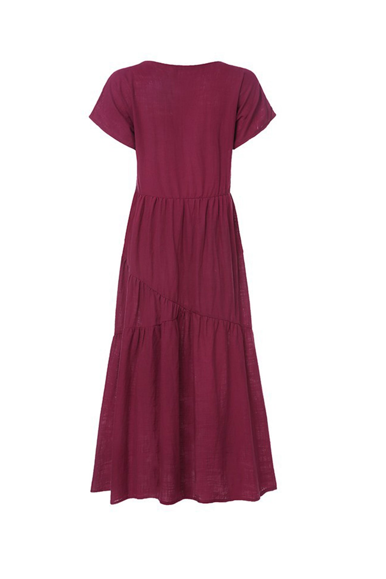 V Neck Cap Sleeve Cotton Linen Dress - Fashionpara