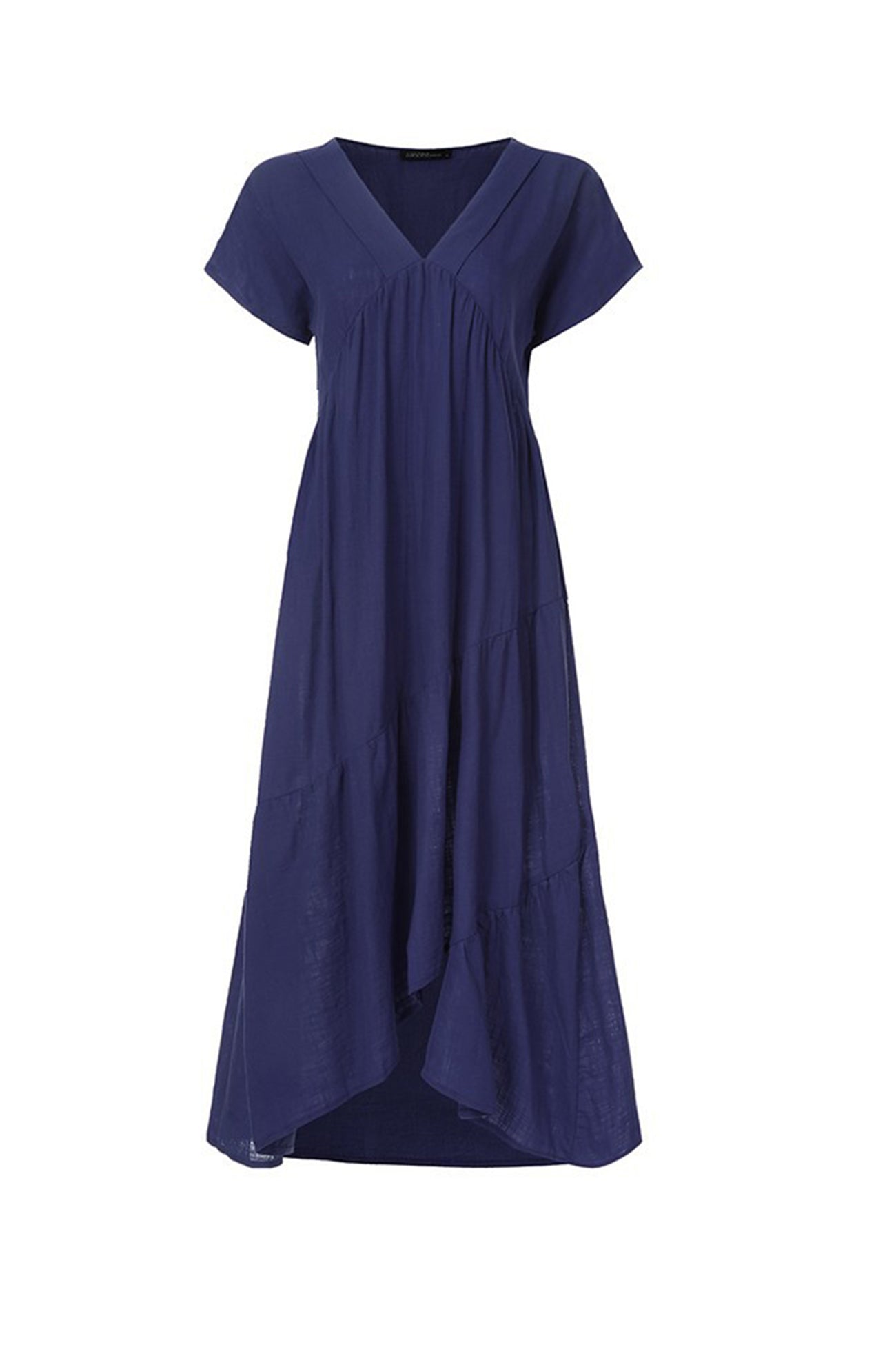 V Neck Cap Sleeve Cotton Linen Dress - Fashionpara