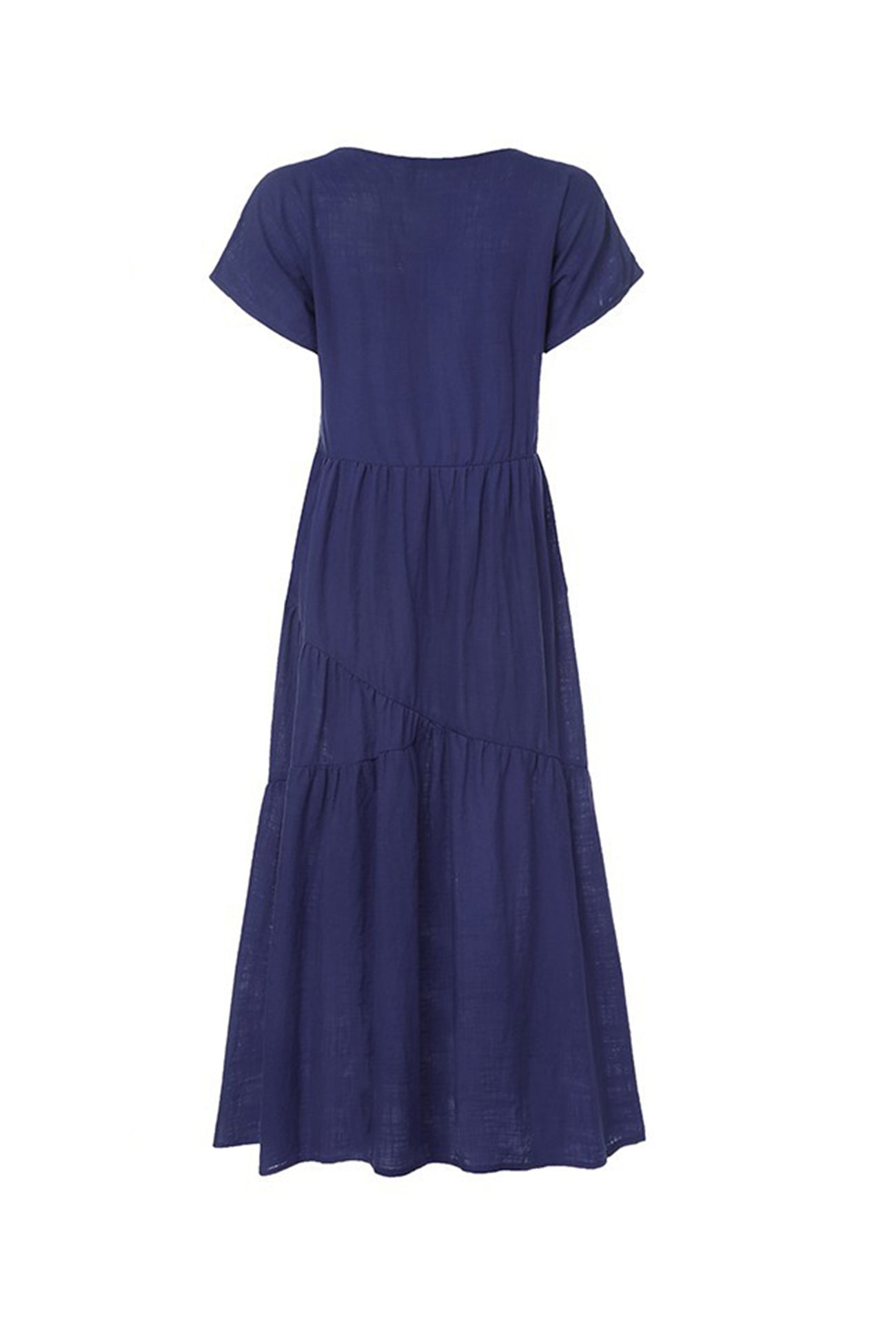 V Neck Cap Sleeve Cotton Linen Dress - Fashionpara