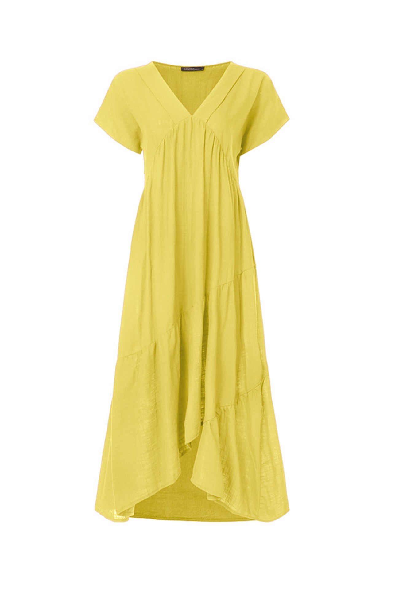 V Neck Cap Sleeve Cotton Linen Dress - Fashionpara