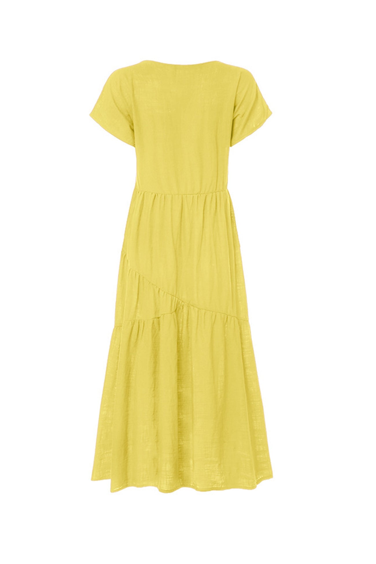 V Neck Cap Sleeve Cotton Linen Dress - Fashionpara