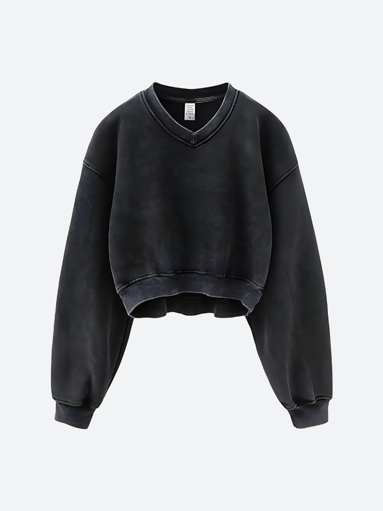V-Neck Drop Shoulder Cropped Sweatshirt 2