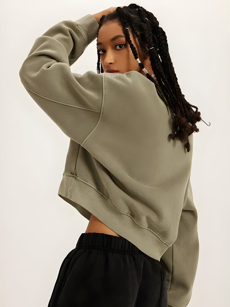 V-Neck Drop Shoulder Cropped Sweatshirt 4