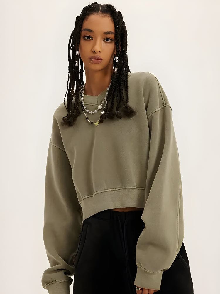 V-Neck Drop Shoulder Cropped Sweatshirt 5