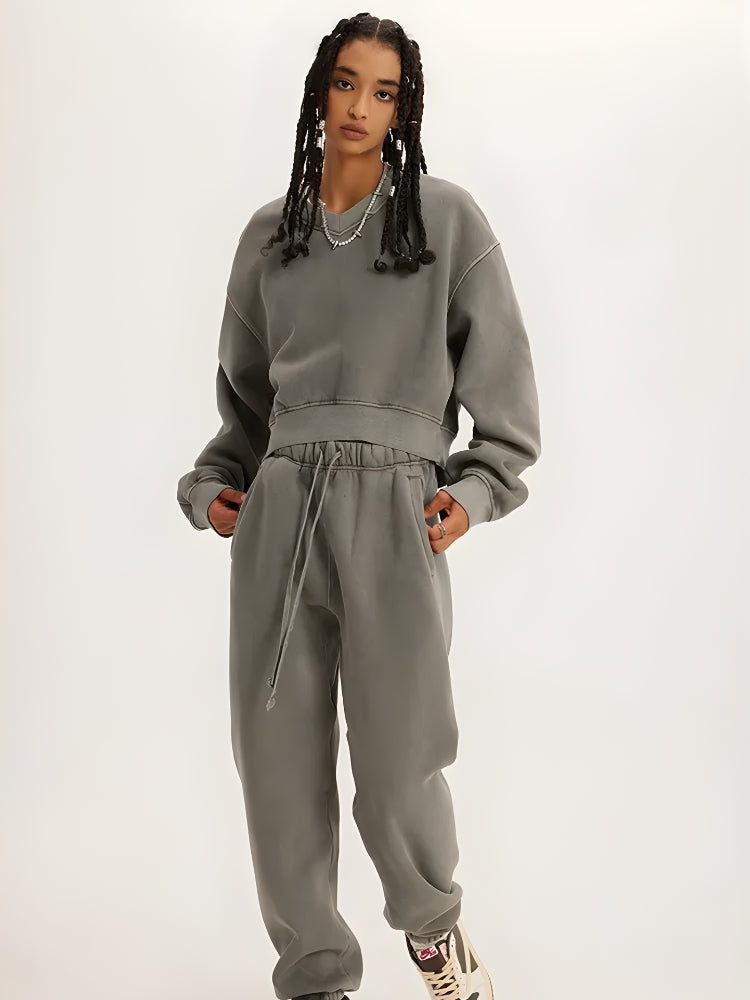 V-Neck Drop Shoulder Cropped Sweatshirt 6