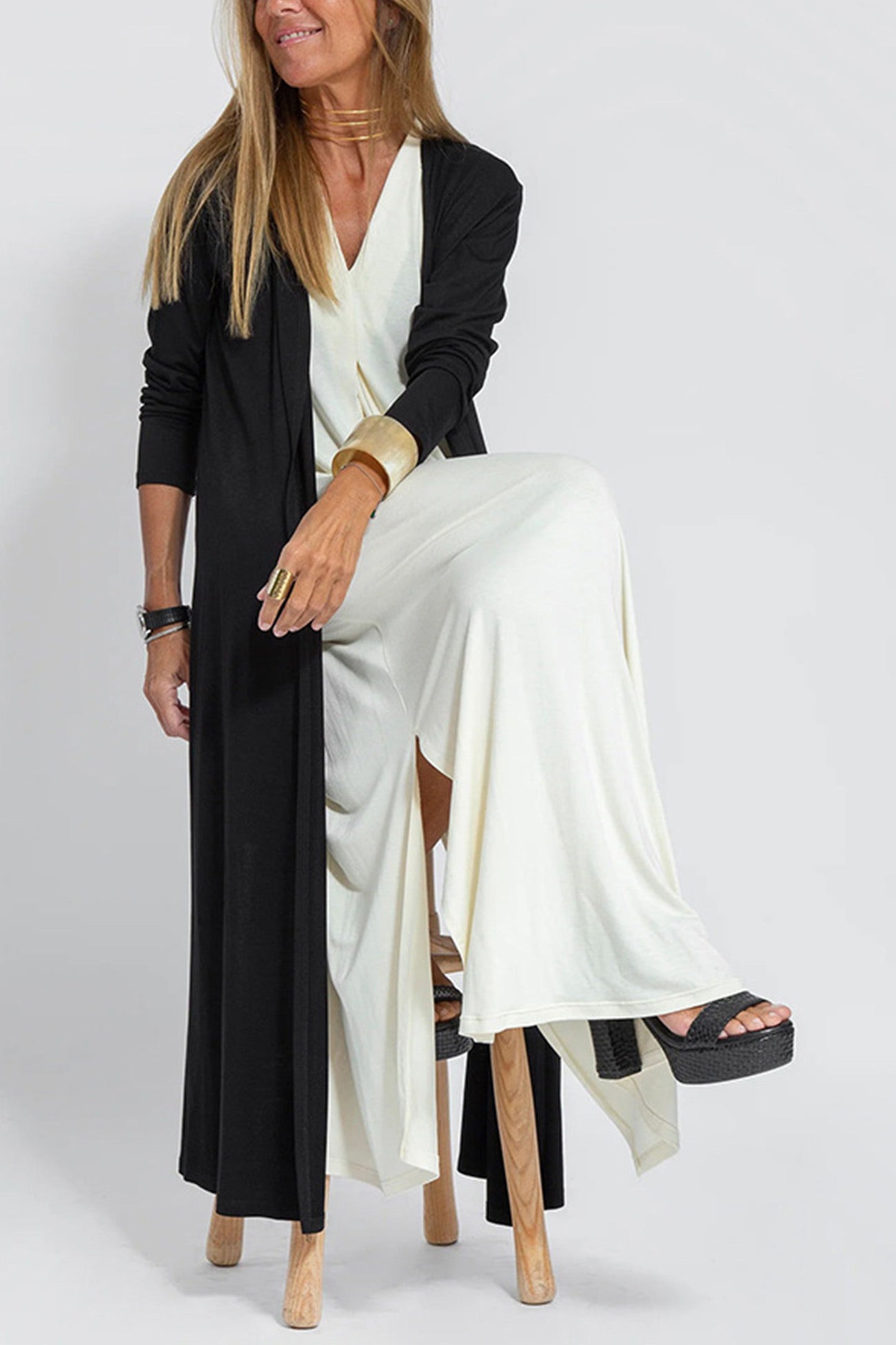 Stylish V Neck Tank Dress and Long Cardigan Set for You