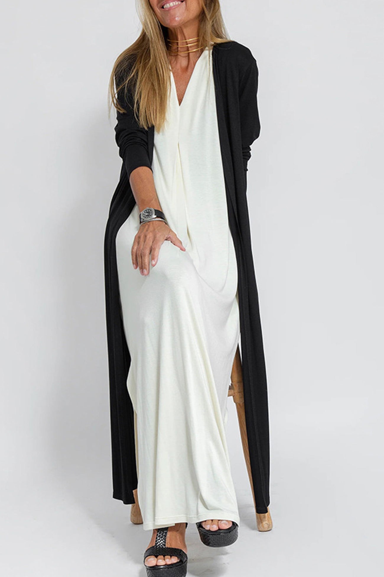 Stylish V Neck Tank Dress and Long Cardigan Set for You