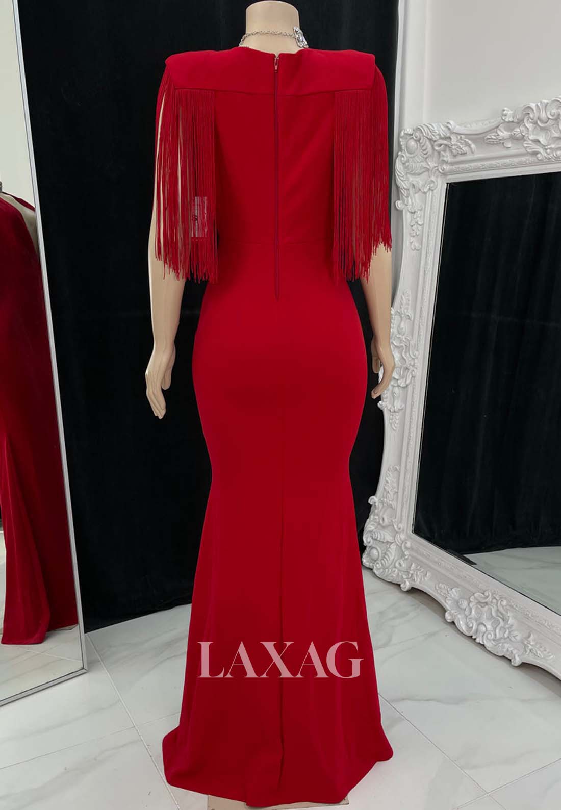 Deep V-Neck Half-Sleeves Floor-Length Satin Mermaid Prom Dress for Black Girl Slay