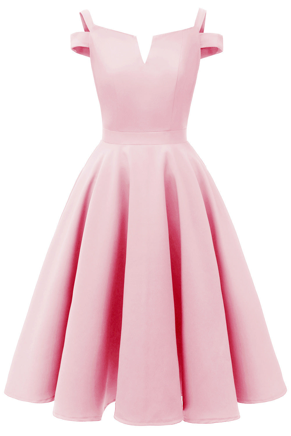 V-cut Cold Shoulder Satin Prom Dress - Mislish