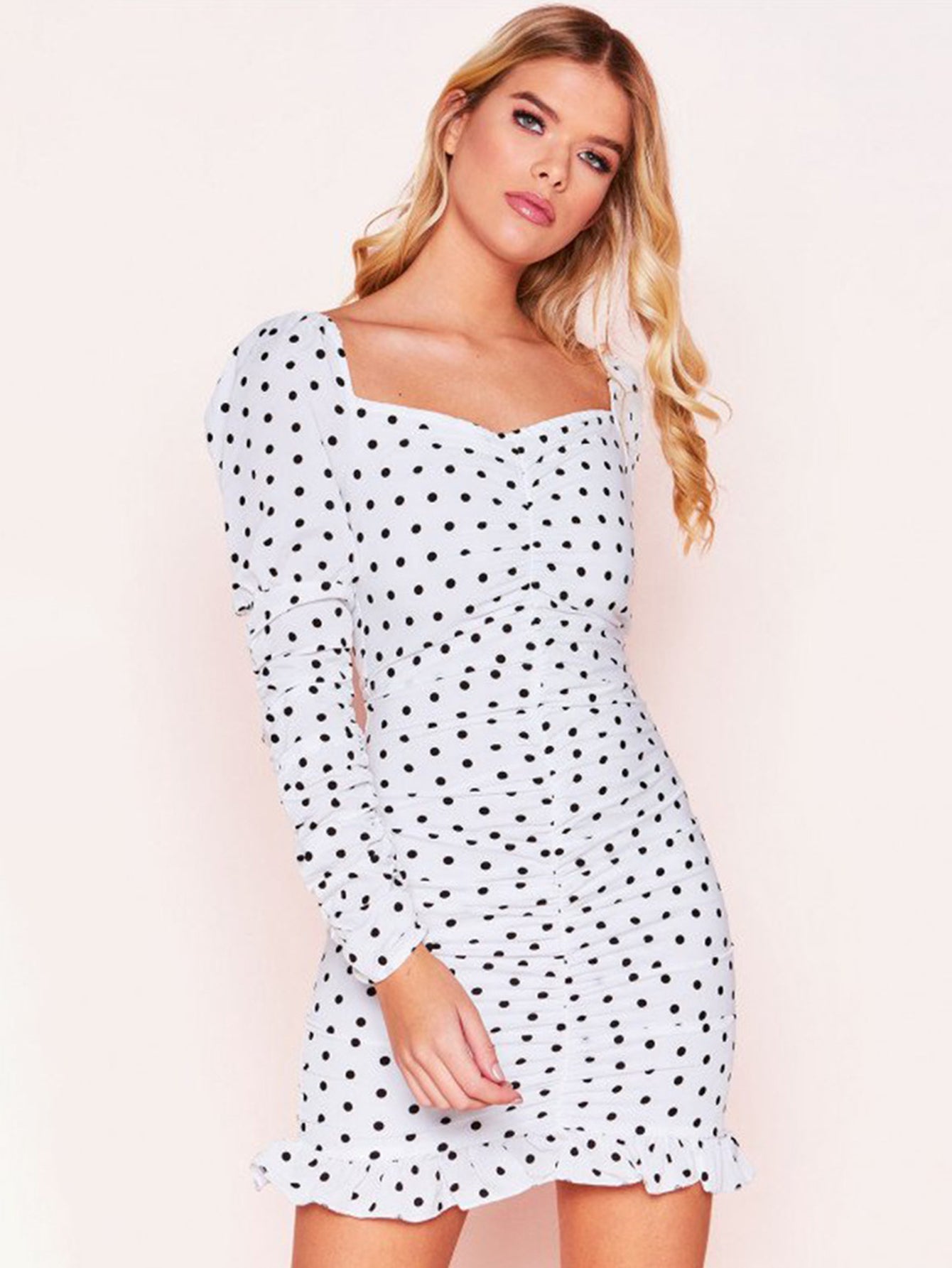 V-neck Polka Dot Dress - Fashionpara