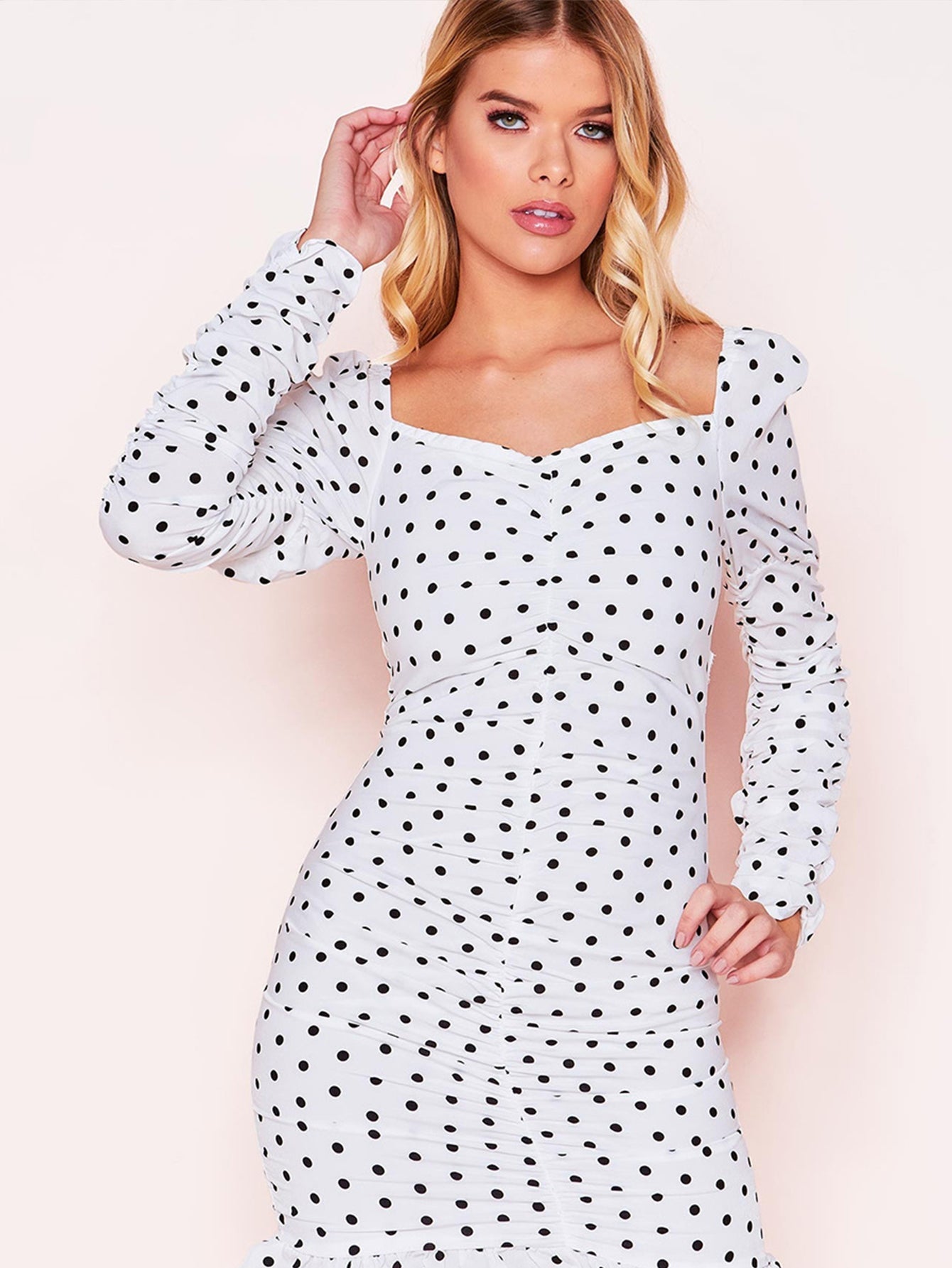 V-neck Polka Dot Dress - Fashionpara