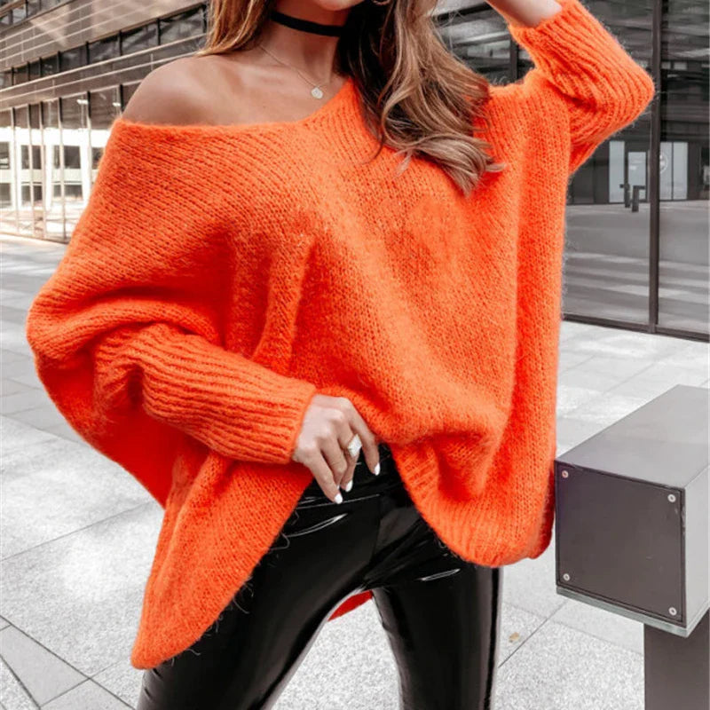 V - Neck  Batwing Sleeve  Y2k Sweater