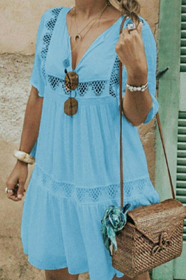 V-neck Cutout Ruffled Swing Dress - Mislish