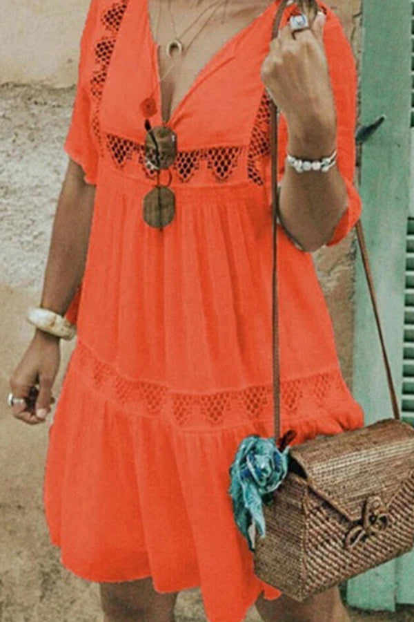 V-neck Cutout Ruffled Swing Dress - Mislish