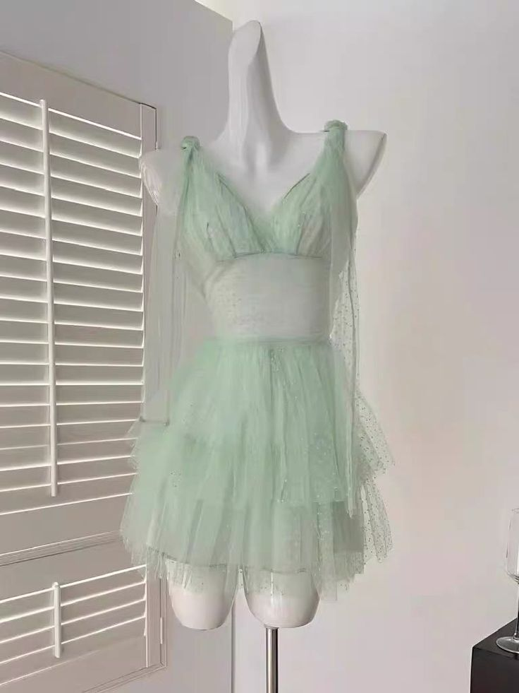 Simple Green Tulle A Line Short Party Dress Homecoming Dress S274