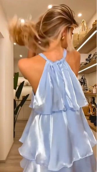 Classy Blue Halter Sleeveless Short Party Dress Formal Homecoming Dress Birthday Dress D566