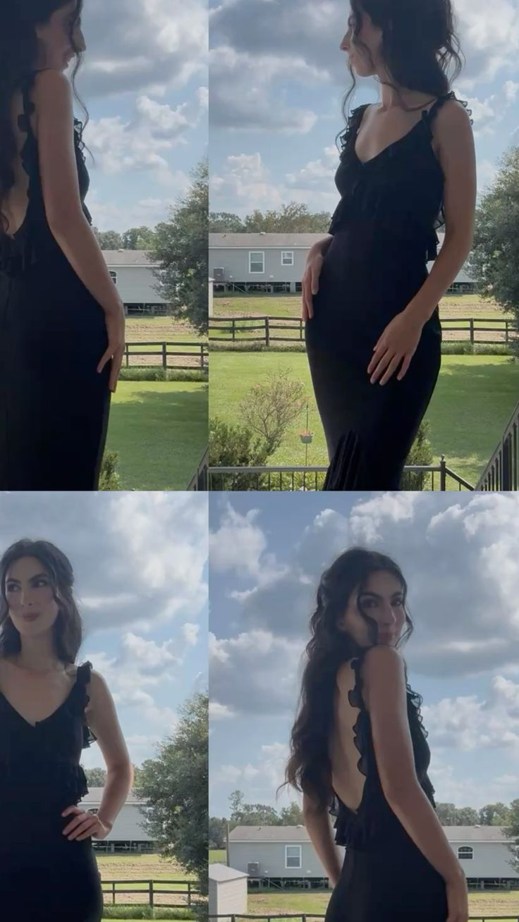 Classy V Neck Black Satin Chiffon Ruffle Mermaid Prom Dress Birthday Party Dress D1110