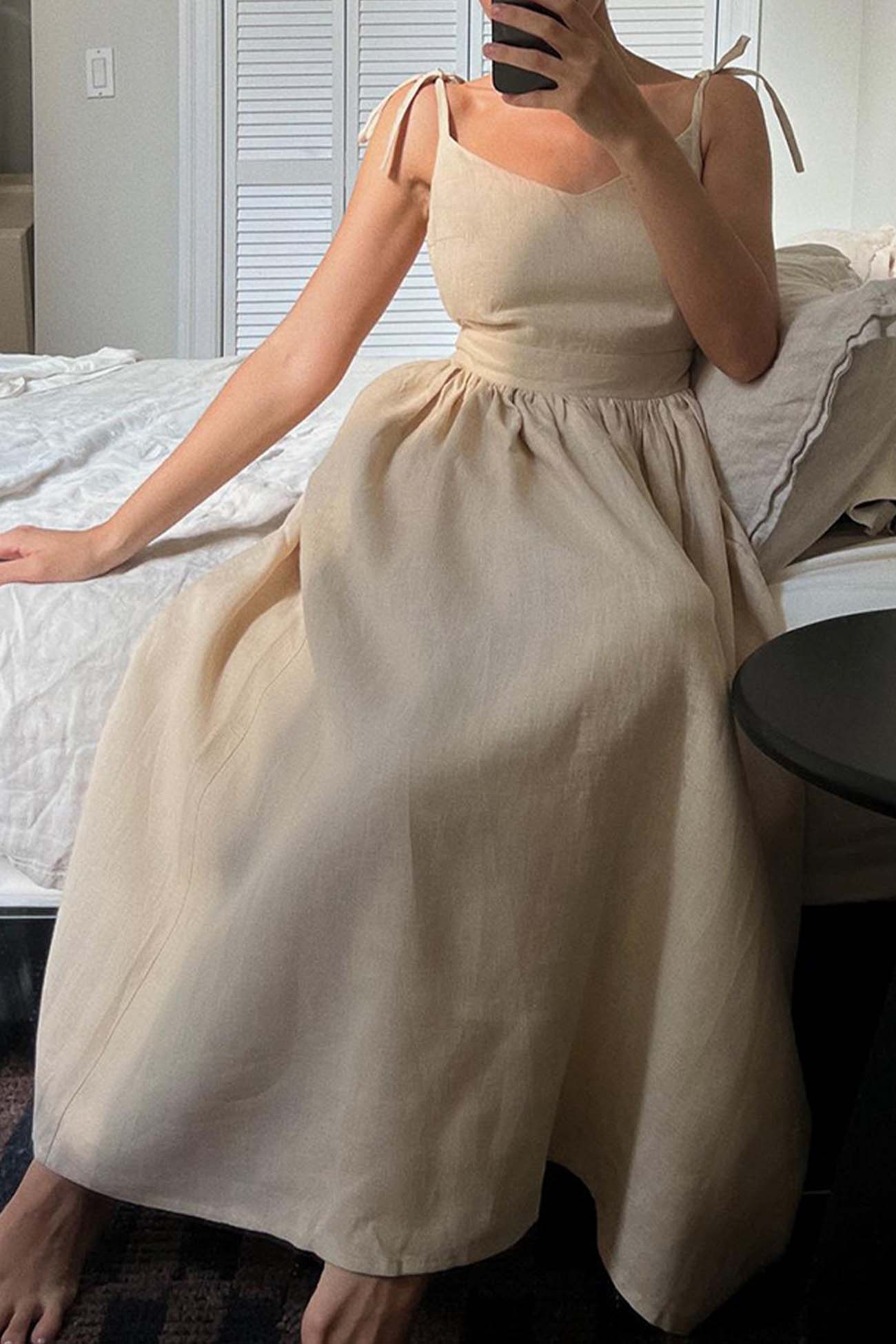 V Neck Backless Tie Shoulder Midi Dress