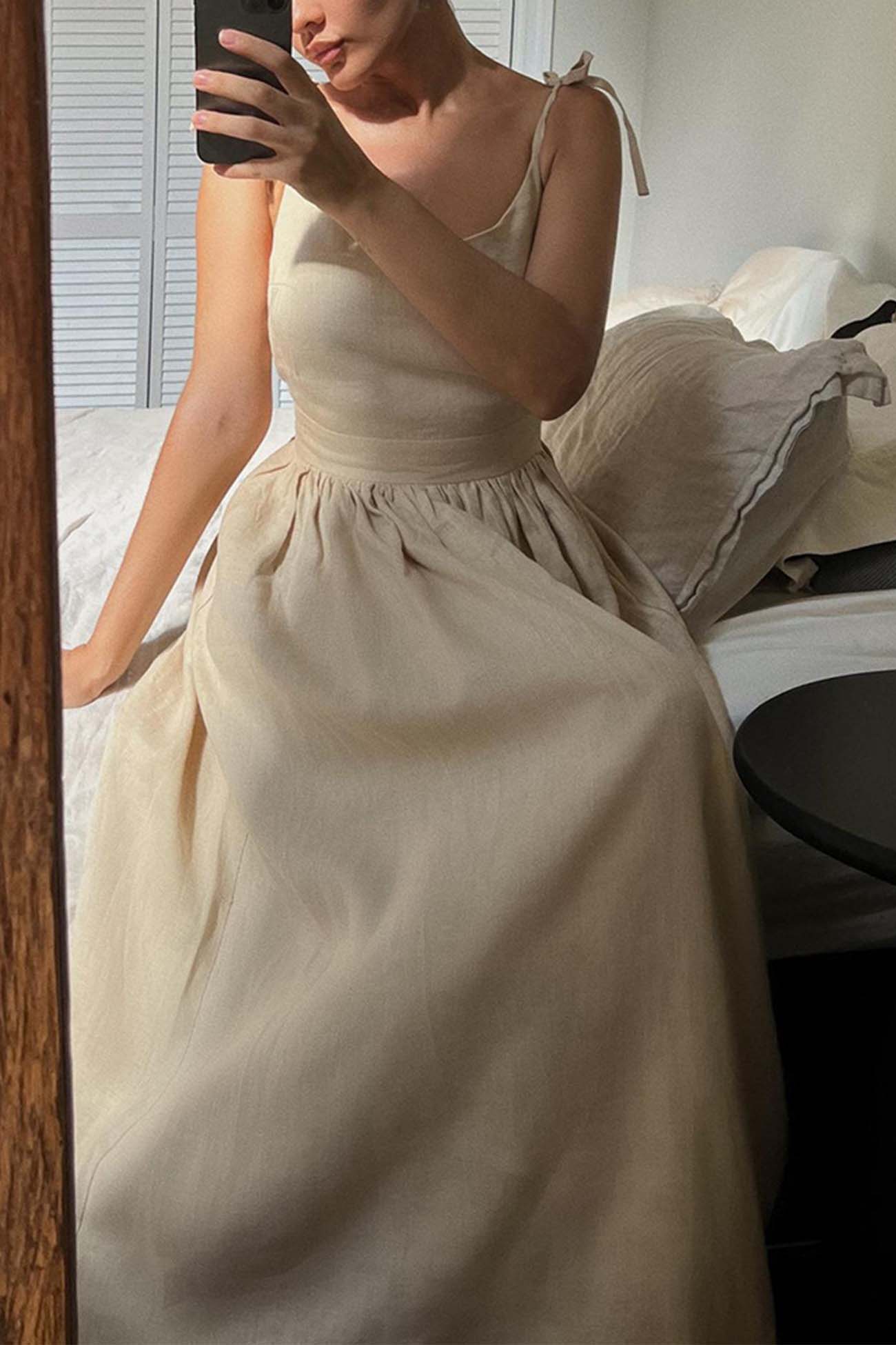 V Neck Backless Tie Shoulder Midi Dress