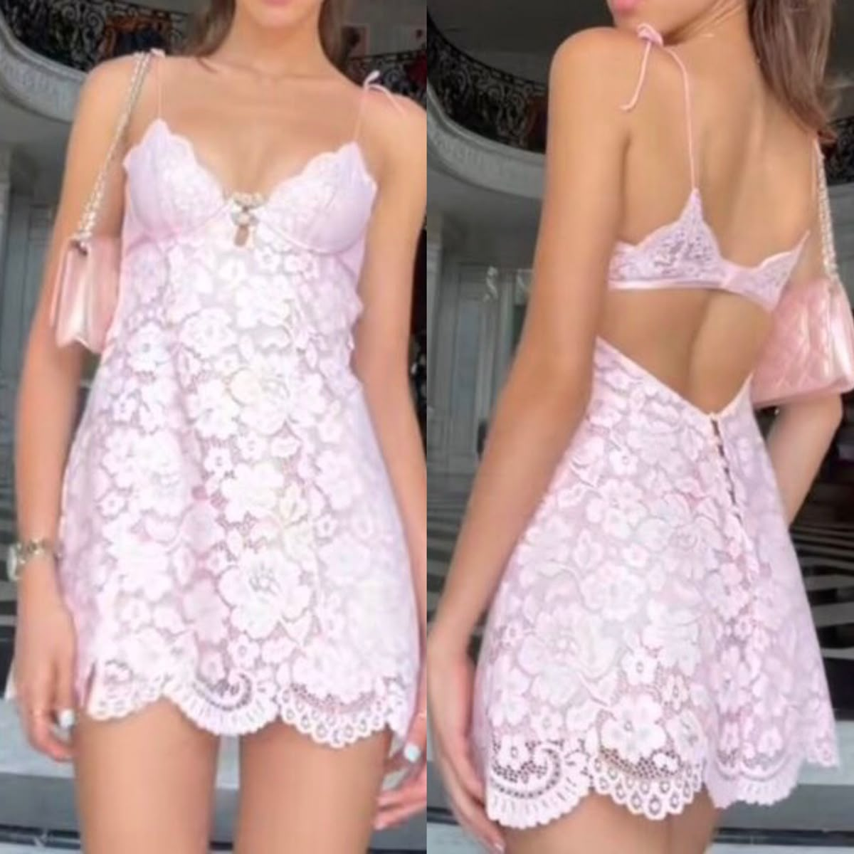 Sexy Spaghetti Straps Pink Lace Backless Short Party Dress Formal 8th Grade Homecoming Dress D112