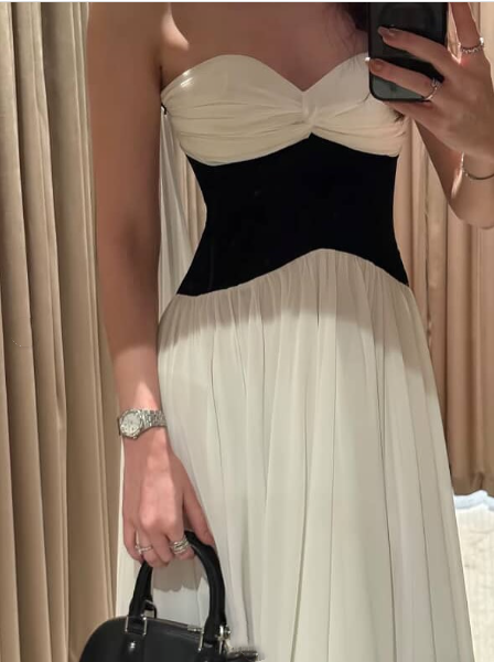 Classy Sweetheart Neck White Chiffon A Line Long Party Dress Birthday Prom Gown With Ribbon D1296