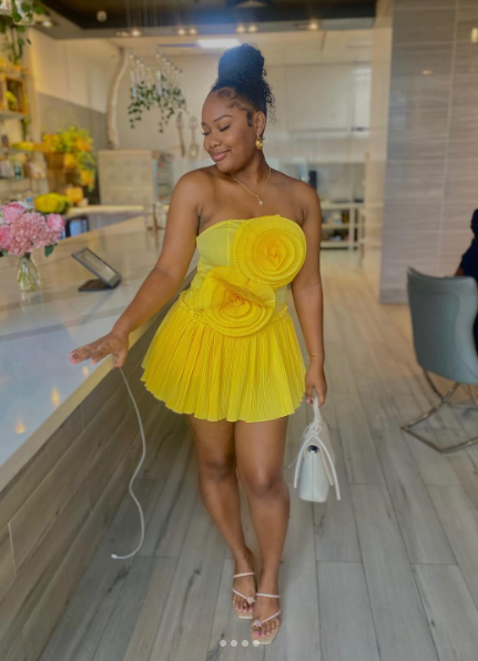 Unique Yellow Strapless Satin Flowers A Line Short Party Dress Formal Homecoming Dress D659