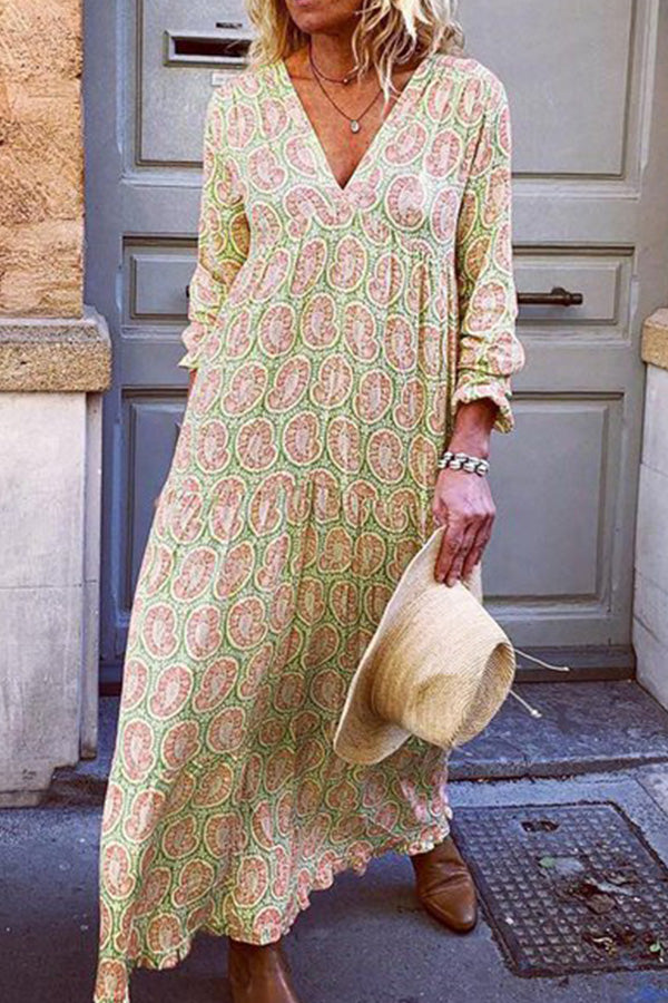 Vacation V-neck Printed Maxi Dress - Mislish