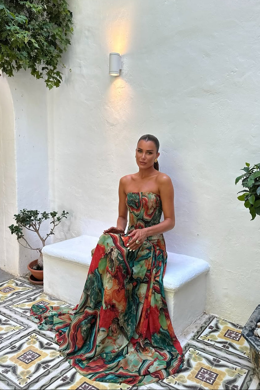 Strapless Drop Waist Tiered Chiffon Maxi Dress 3