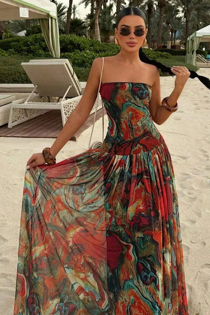 Strapless Drop Waist Tiered Chiffon Maxi Dress 5