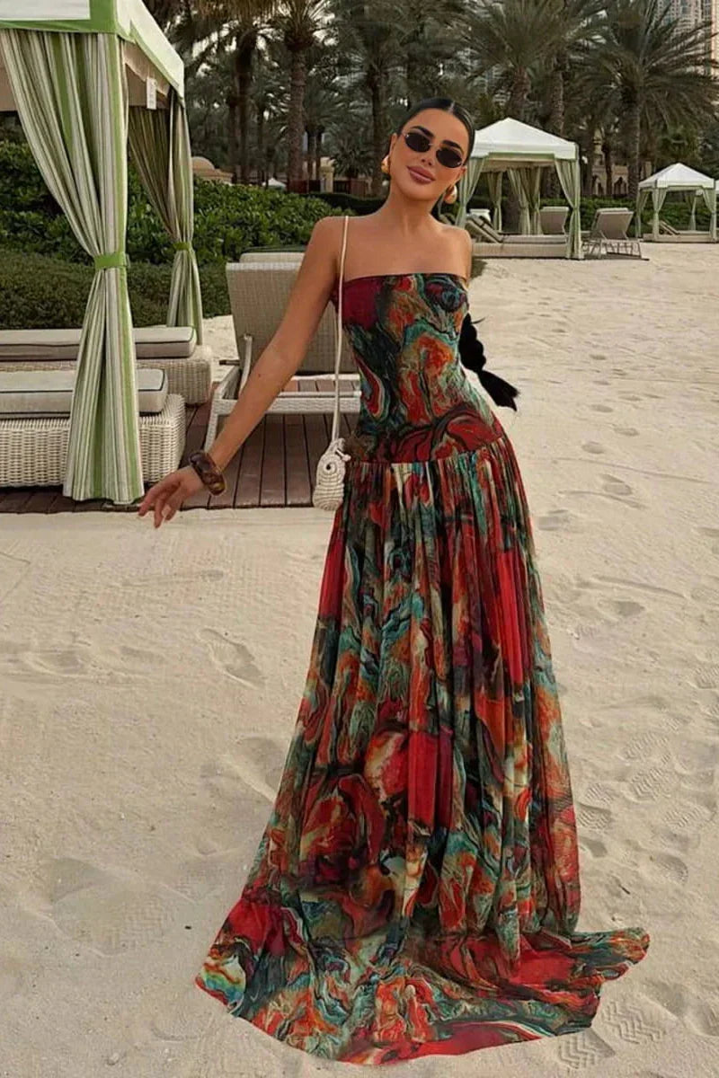 Strapless Drop Waist Tiered Chiffon Maxi Dress 6