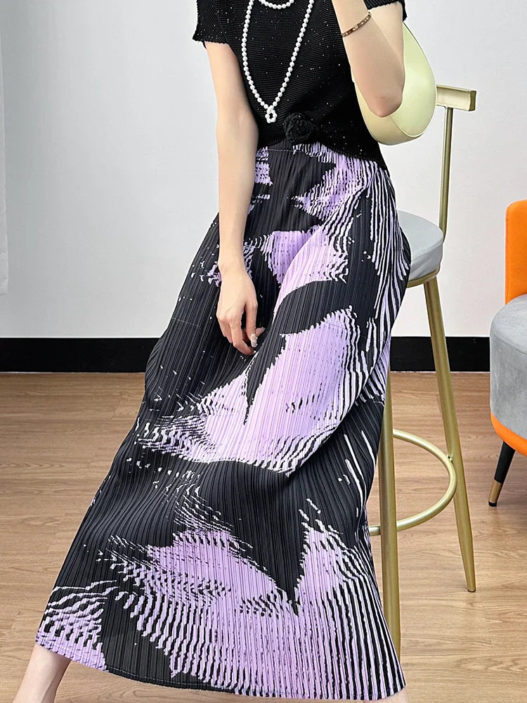 Floral Pleated Slimming High Waist Beach Comfort Skirt