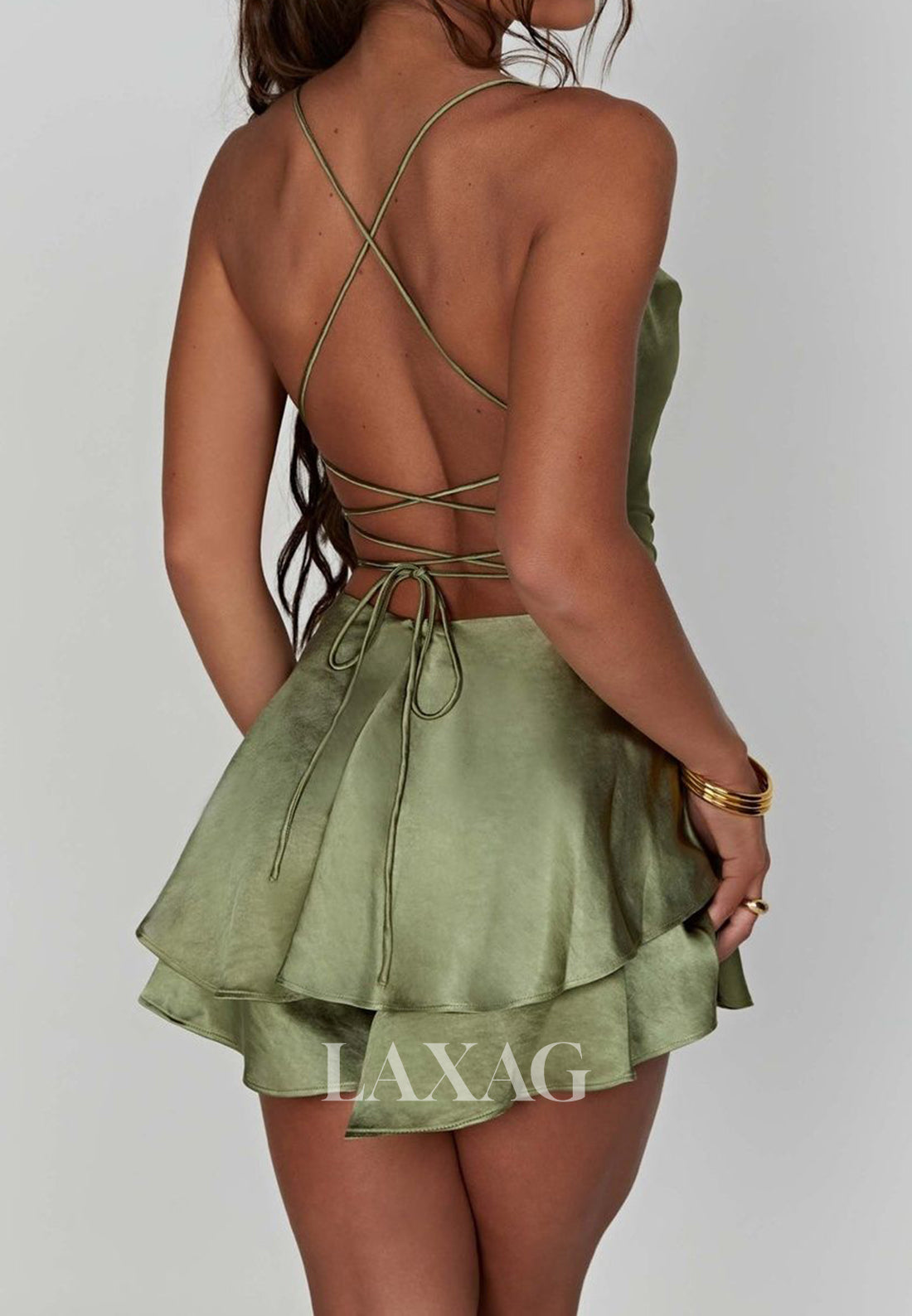 Spaghetti Straps Scoop-Neck Sleeveless Pleated Satin A-Line Party Homecoming Dress