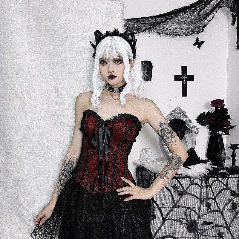 Victorian Goth Ribbon Detailed Corset Top - Fashionpara