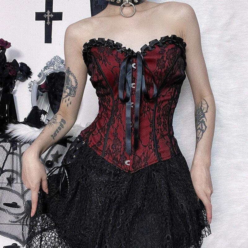 Victorian Goth Ribbon Detailed Corset Top - Fashionpara