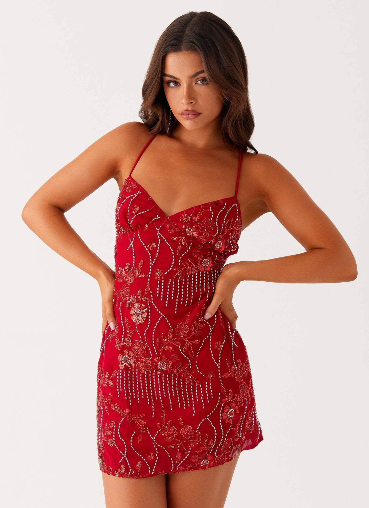 Beaded Sweetheart Spaghetti Strap Bodycon Mini Dress - View 2