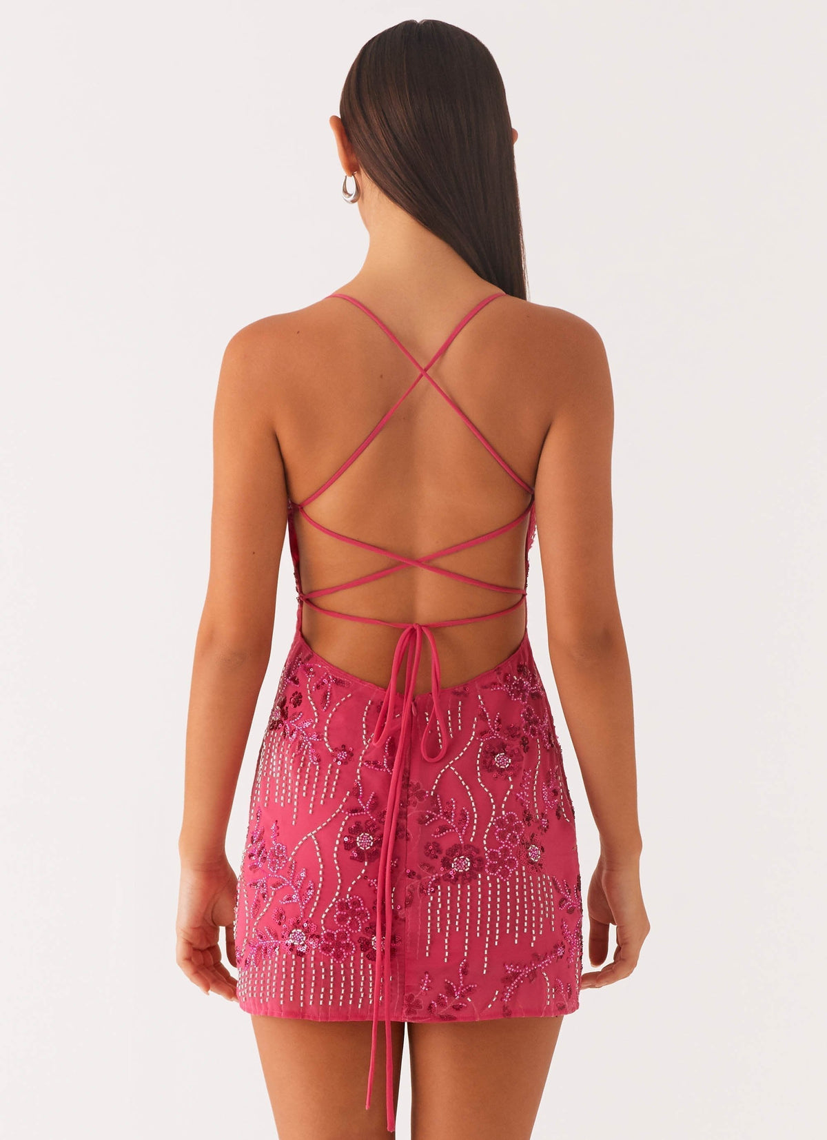 Beaded Sweetheart Spaghetti Strap Bodycon Mini Dress - View 12