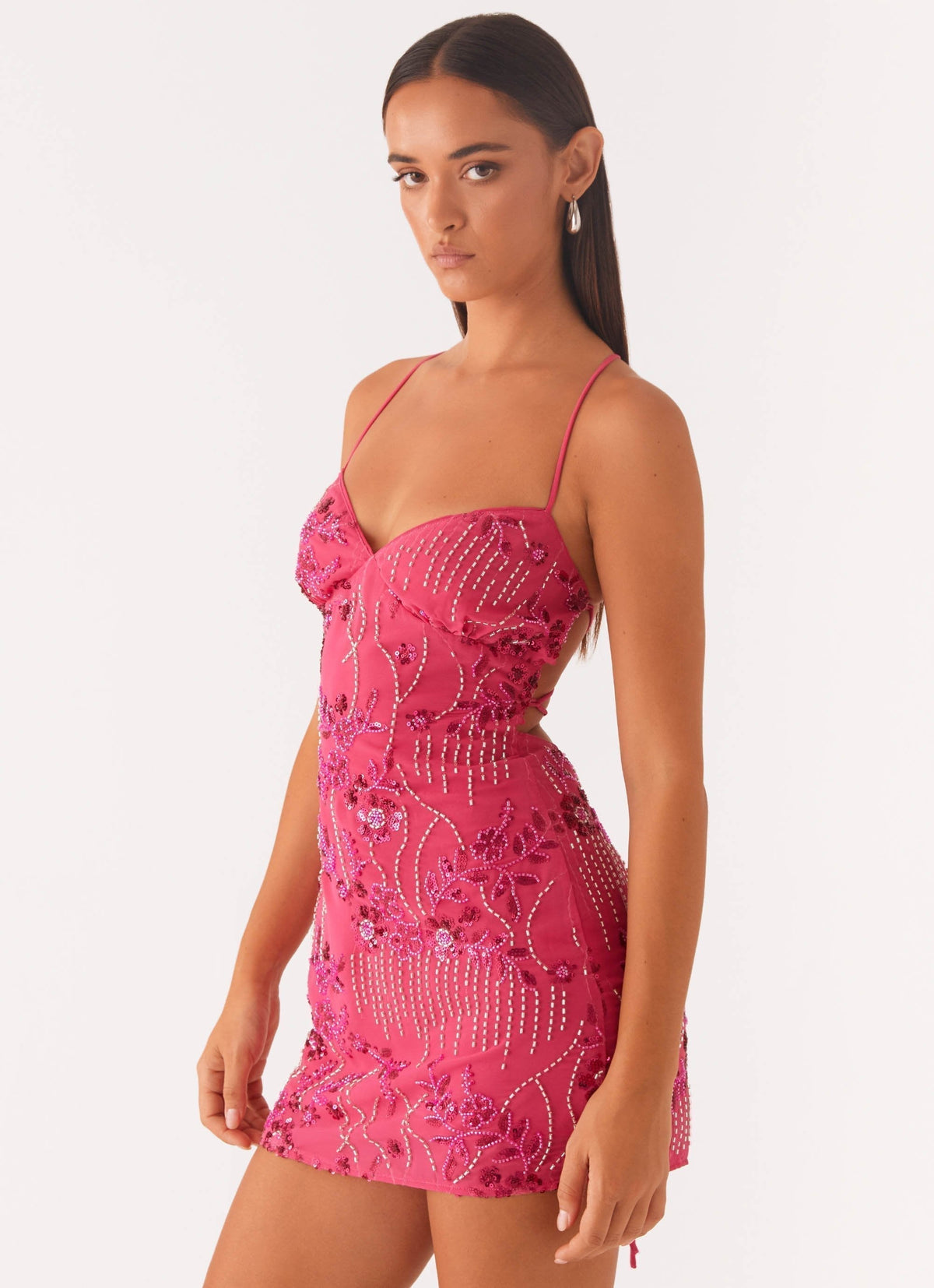 Beaded Sweetheart Spaghetti Strap Bodycon Mini Dress - View 10