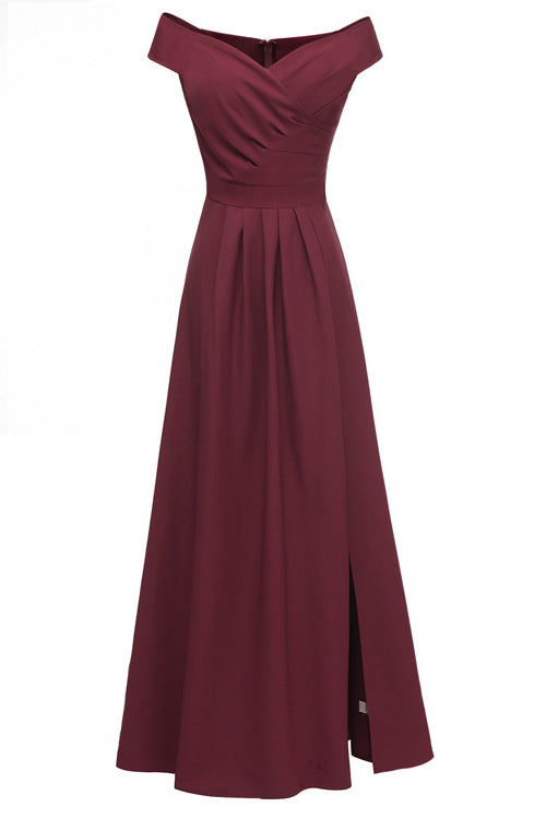 Vintage Dark Navy Off-the-shoulder Slit Prom Dress - Mislish