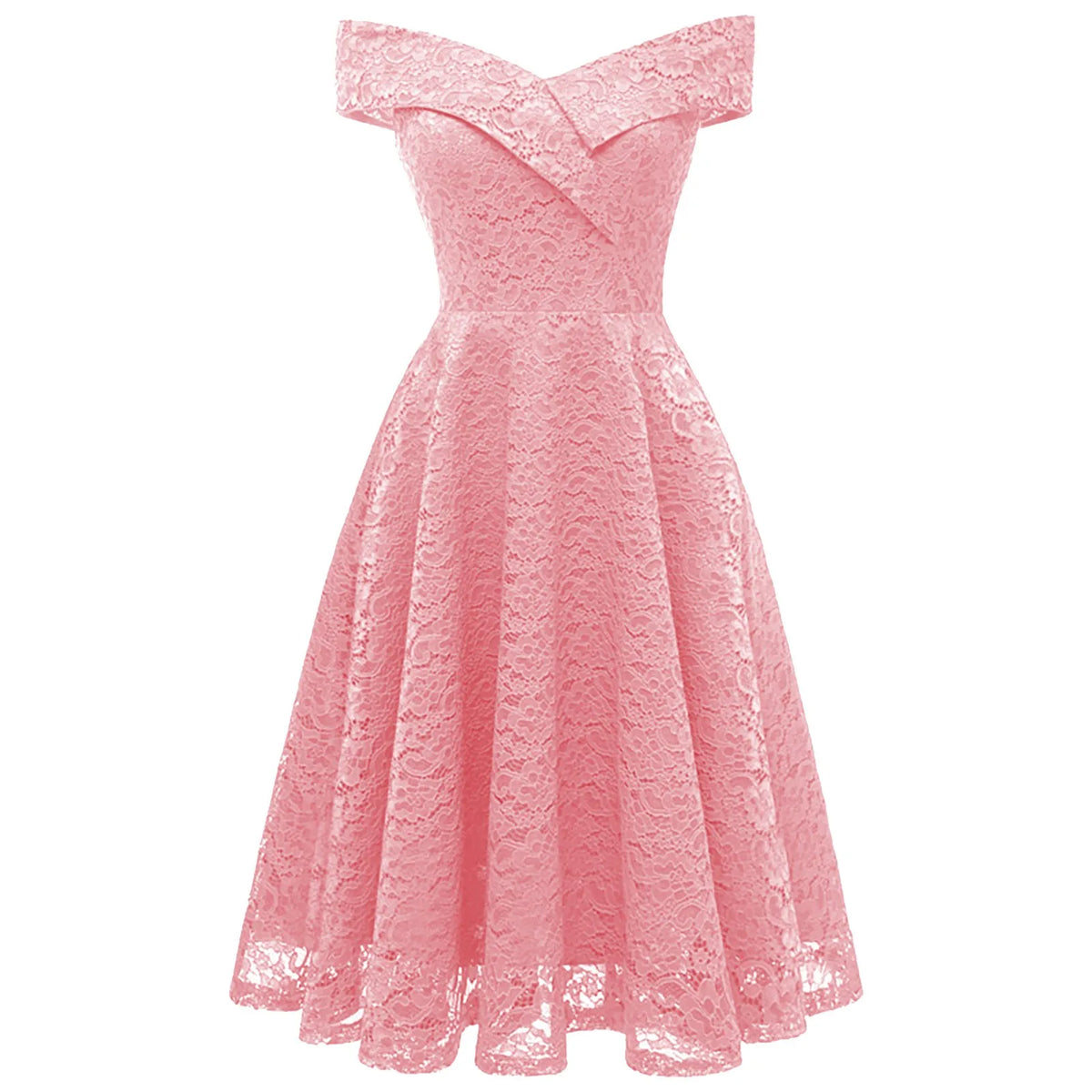 Lace Off-Shoulder Fit-and-Flare Swing Dress