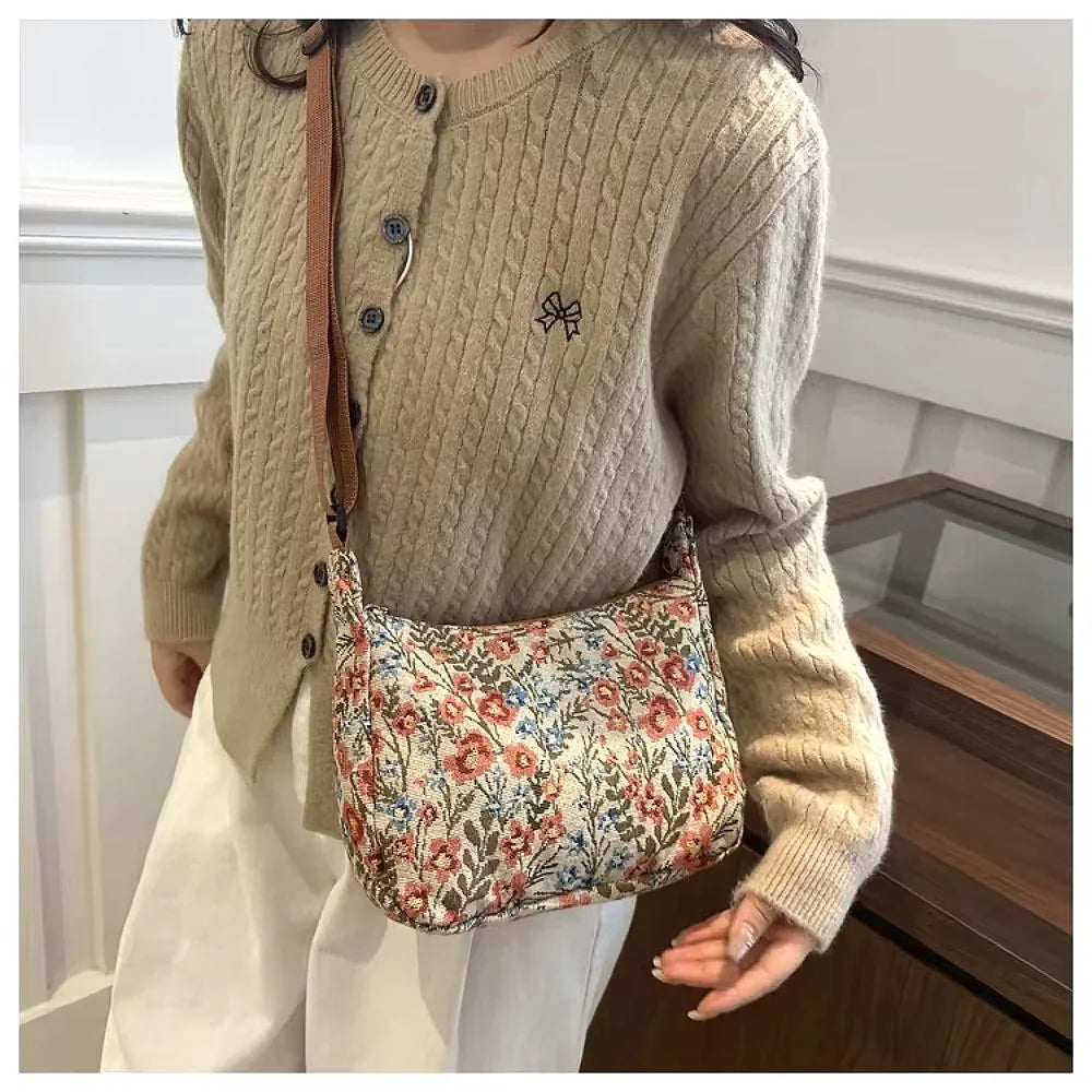 Winter Prints Crescent Cloth Crossbody