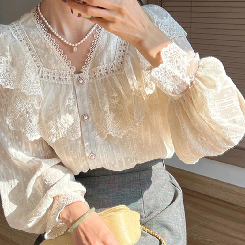 French Lace Lolita Elegant Long Sleeve Blouse