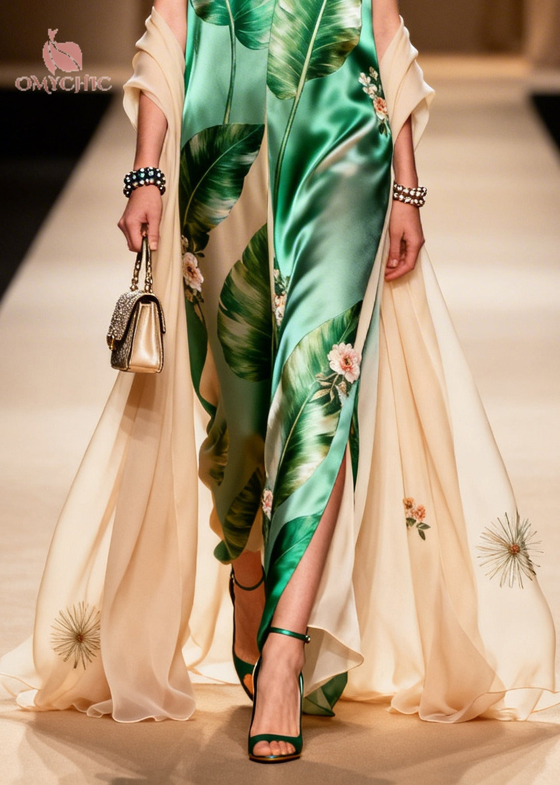 Tropical Floral Print Deep V-Neck Sleeveless Maxi Gown - View 4