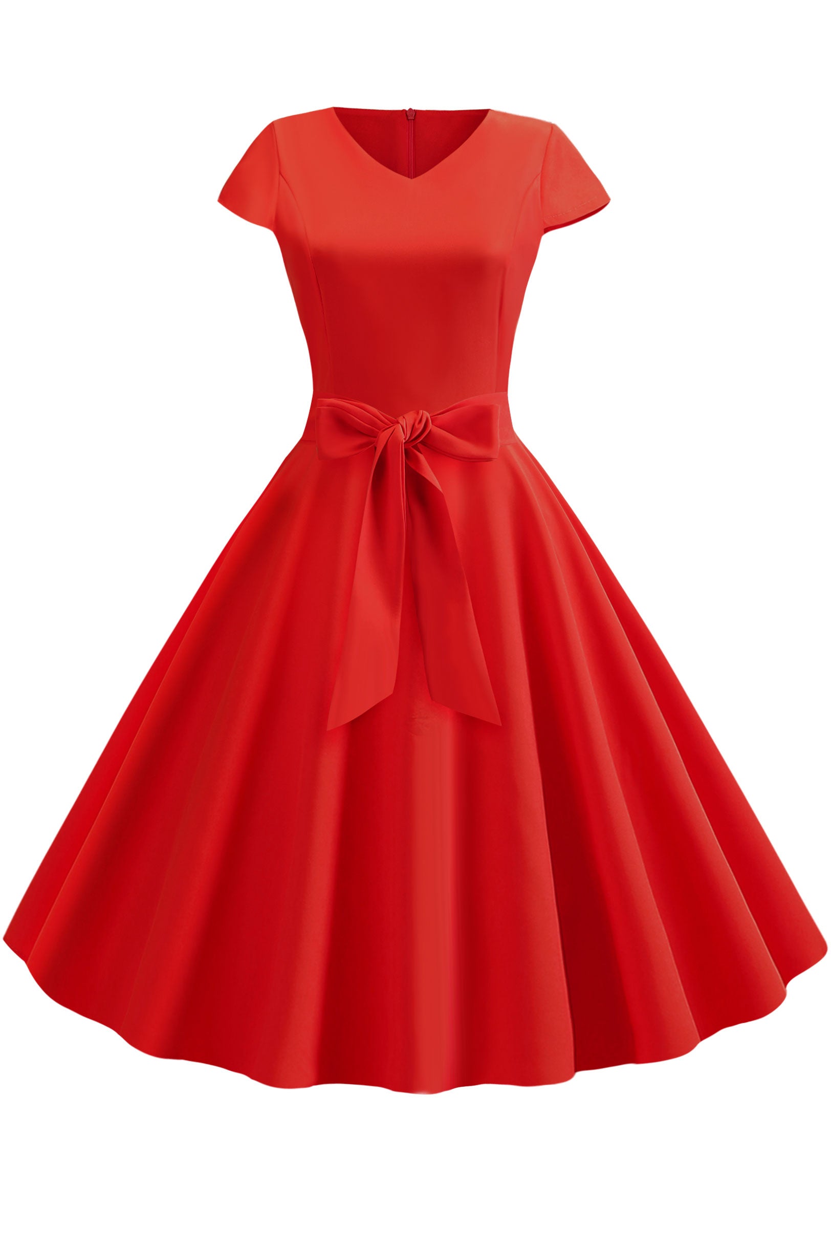 Vintage Hepburn V-neck Bowknot Swing Dress - Mislish