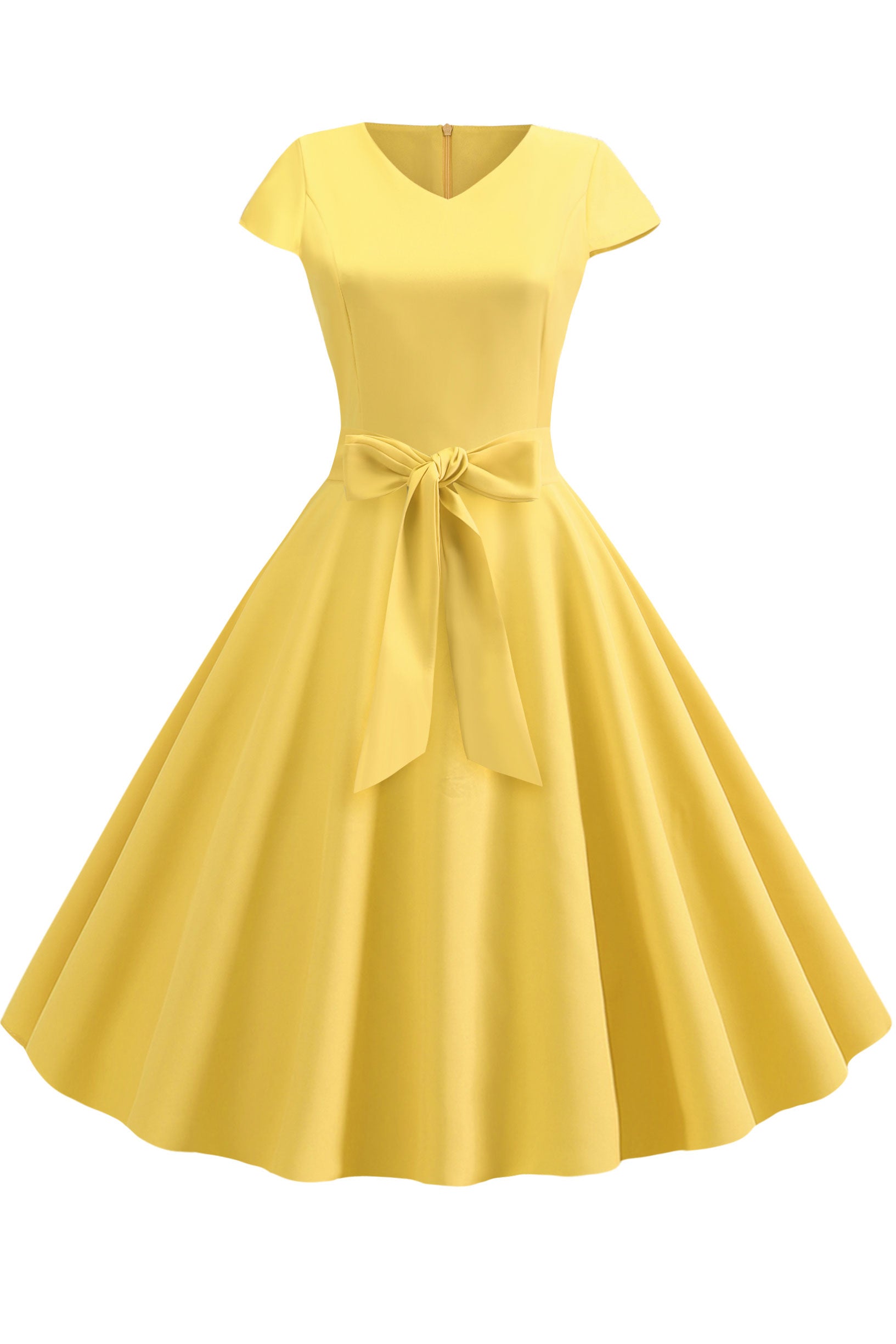 Vintage Hepburn V-neck Bowknot Swing Dress - Mislish