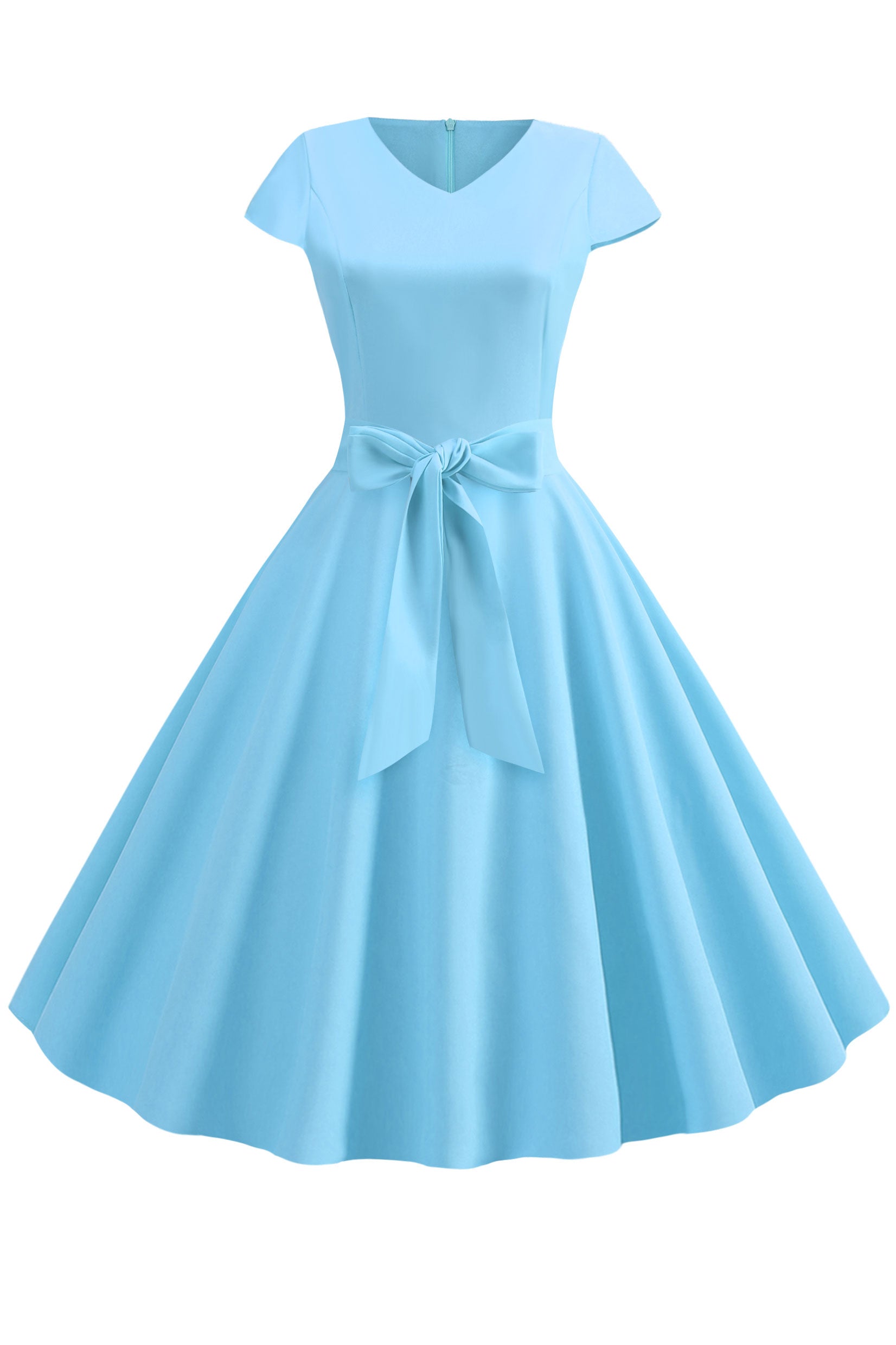 Vintage Hepburn V-neck Bowknot Swing Dress - Mislish