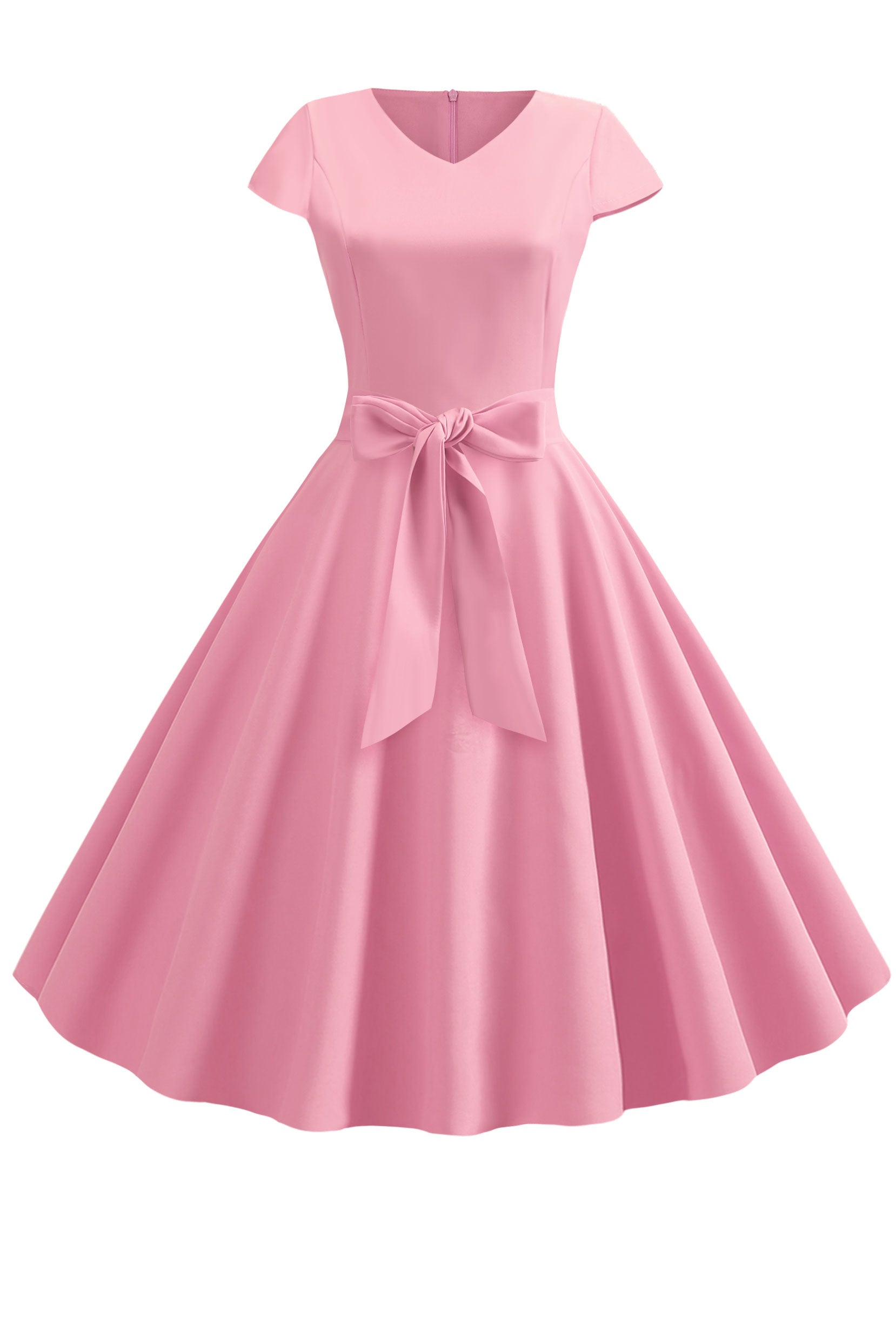 Vintage Hepburn V-neck Bowknot Swing Dress - Mislish