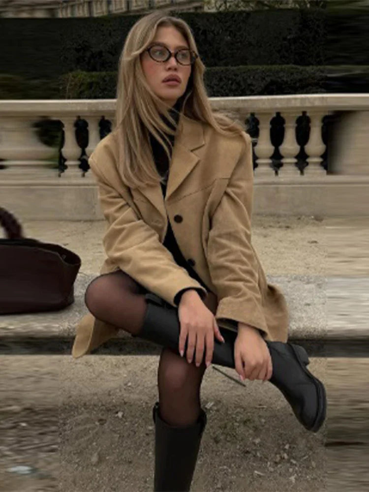 Khaki Long Sleeve Suit Coat